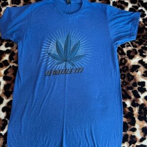 Blue Graphic Tee with Leaf Design